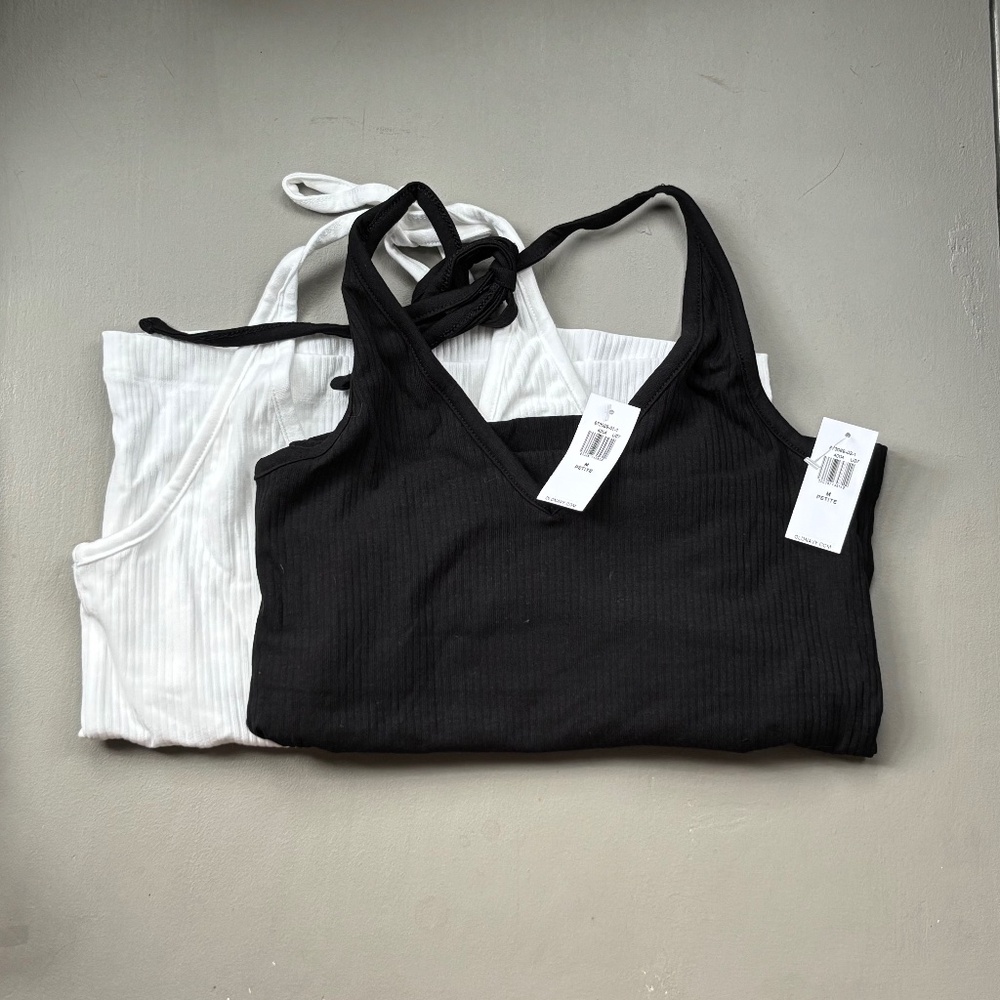 NWT Old Navy Ribbed Tie Neck Halter MP Bundle Black and White